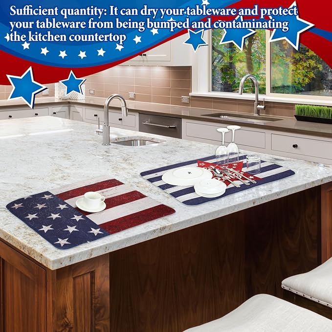SiliFine 2 Pcs 4th of July Dish Drying Mat