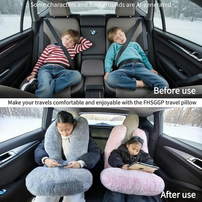 FHSGGP Travel Pillow Car Travel Sleep Support Pillow | 2-in-1 Lap Pillow and Car Pillow With Neck and Body Support for Adults and Kids on Long Trips Kids Travel Pillow Black