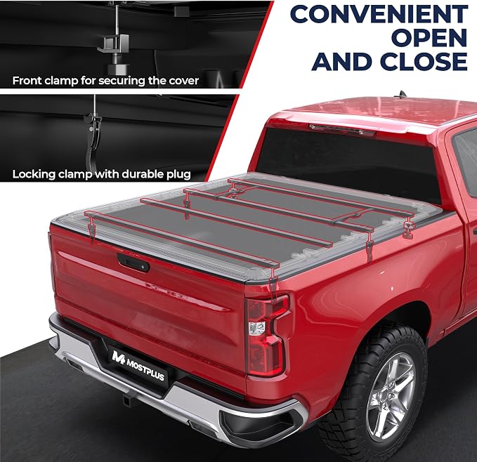 MOSTPLUS 5.8 FT Tri-Fold Tonneau Cover Soft Truck Bed Compatible with 2007 2008 2009 2010 2011 2012 2013 Chevy Silverado 1500 / Compatible for GMC Sierra 1500 3 Fold 69.3 inch On Top