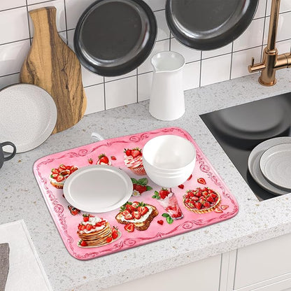 Pink Strawberry Dish Drying Mat