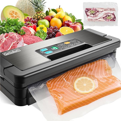 2025 Upgraded 95Kpa Vacuum Sealer Machine, 10-in-1 Pro Food Vacuum Sealer with Bags & Roll, Food Vacuum Sealer with 130W Dual Pump Motor, Double Heat Seal, Built-in Cutter & External Hose