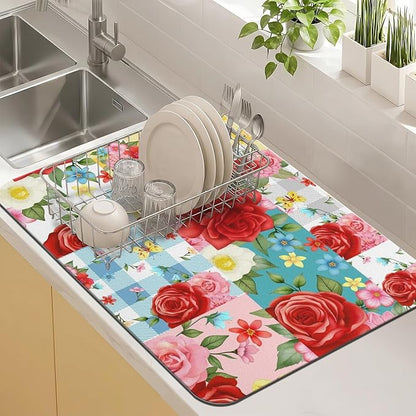 Kitchen Countertop Dish Drying Mat, Super Absorbent Coffee Bar Mat
