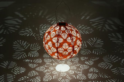 Allsop Soji Stella - Brights Geo Palm - 12" Outdoor Solar Lantern - Clementine