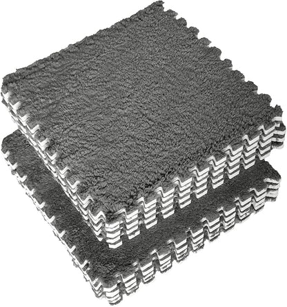 16pcs 0.6" Thickened Interlocking Tile Mats,Fluffy Shaggy Soft EVA Foam Area Rug for Living Room & Bedroom,Non-Slip Protective Floor Carpet Play Mat Kids Baby Dorm Home Decor (11.8ft, Grey)