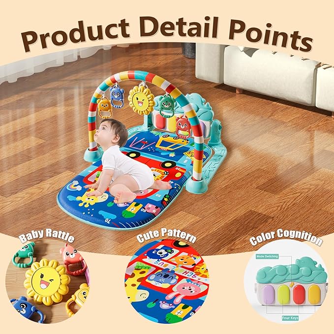 Alive Lovely Baby Gyms Play Mats, Musical Activity Center Baby Piano Gym Mat, Music and Lights Tummy Time Padded Mat for Newborn Newborn 0 to 3 6 9 12 Months