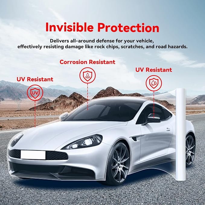 Self-Healing 8.5 Mil Clear Paint Protection Film for Cars - TPU Film Roll for Bumper, Headlamps, Hood - UV Protection, Non-Yellowing(1.6ft x 6ft)