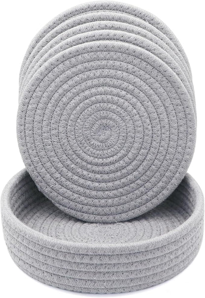 8 Inch Trivets for Hot Dishes, Hot Pots and Pans, Thick Heat Resistant Large Coaster for Kitchen, Hot Pads, Kitchen Essentials, Kitchen Decor for Table & Countertop with Storage Basket, 5 Pcs