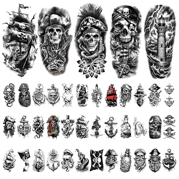 77 Sheets Skeleton Skull Temporary Tattoo for Women Men, 17 Sheets Half Arm Large Flower Spider Owl Fake Tattoos, 60 Sheets Black Scary Halloween Cosplay Tiny Adult Kid Body Tattoos Stickers Realistic