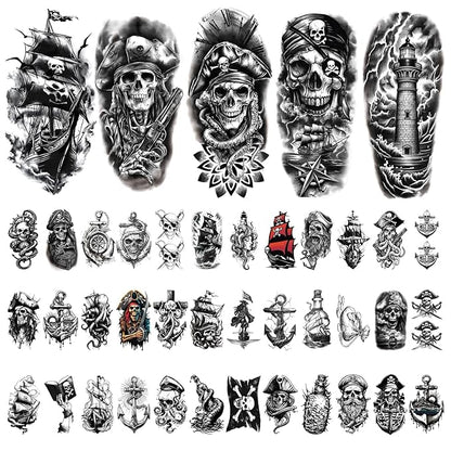 77 Sheets Skeleton Skull Temporary Tattoo for Women Men, 17 Sheets Half Arm Large Flower Spider Owl Fake Tattoos, 60 Sheets Black Scary Halloween Cosplay Tiny Adult Kid Body Tattoos Stickers Realistic