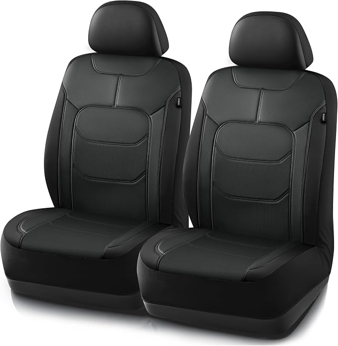 Road Comforts Seat Covers, Premium Leather Car Seat Covers Front Seats,Airbag Compatible, Automotive Seat Covers Universal Fit Most Cars,Vans,Truck,SUV Black