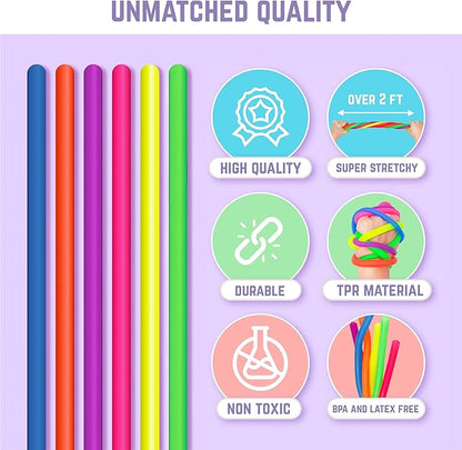 BUNMO Sensory Toys Stretchy Strings for Toddlers 3+ - Stimulating & Addictive Fidget Toys for Kids - Hours of Fun for Kids - Non-Mouthable Toy 3+ - Smooth 6 Pack