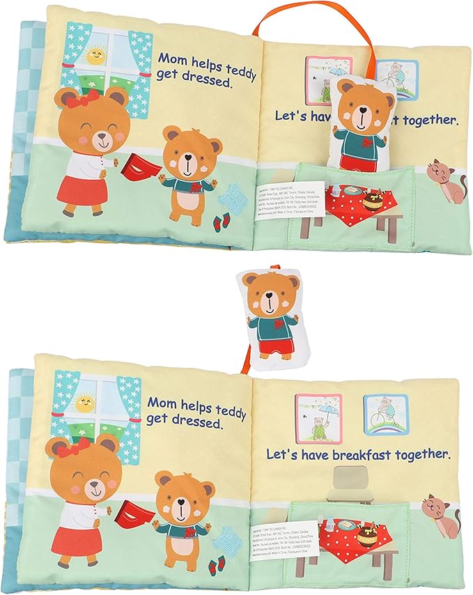 Teddy Bear Baby Toy Cloth Crinkle Books for Babies Infant Toddler, Soft Toys 0-6-12 Months Activity Tummy Time Mirror Toy, Gifts for Boys Girls Baby Shower, 1-2-3 Years Old-Morning