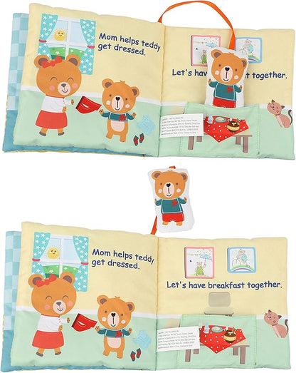 Teddy Bear Baby Toy Cloth Crinkle Books for Babies Infant Toddler, Soft Toys 0-6-12 Months Activity Tummy Time Mirror Toy, Gifts for Boys Girls Baby Shower, 1-2-3 Years Old-Morning