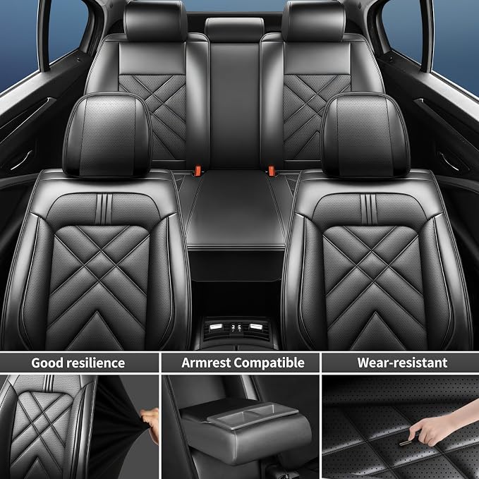 Impala Car Seat Covers Fit for Chevrolet/Chevy Impala 2014-2020, Full Coverage Leather Waterproof Breathable Seat Covers, Automotive Seat Protectors, Airbag Compatible, (5 Seats, Black)