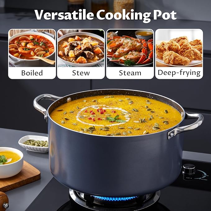 BEZIA 8 Quart Cooking Pot, Large Non Stick Induction Stock Pots