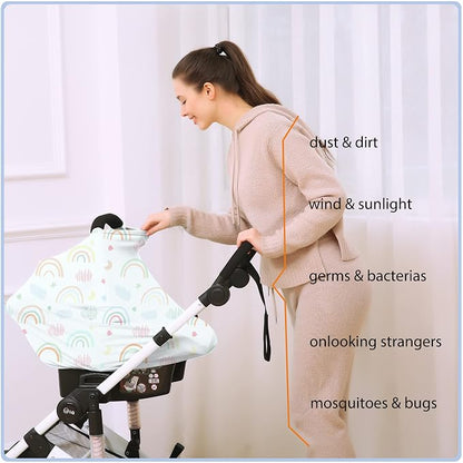 Car Seat Covers for Babies - Multi- use Nursing Carseat Canopy, Breastfeeding Covers, Baby Shower Gifts for Boys and Girls (Rainbow)