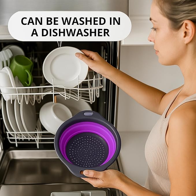 Purple Foldable Food Strainer for Kitchen