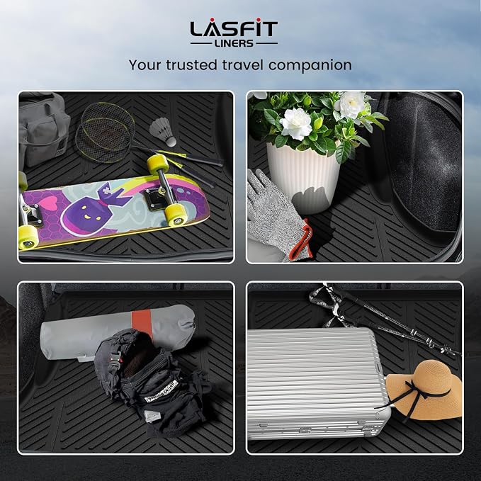 LASFIT Cargo Mats for Dodge Challenger 2011 2012 2013 2014 2015 2016 2017 2018 2019 2020 2021 2022 2023, All Weather TPE Custom Fit Trunk Mats Cargo Liners, Black