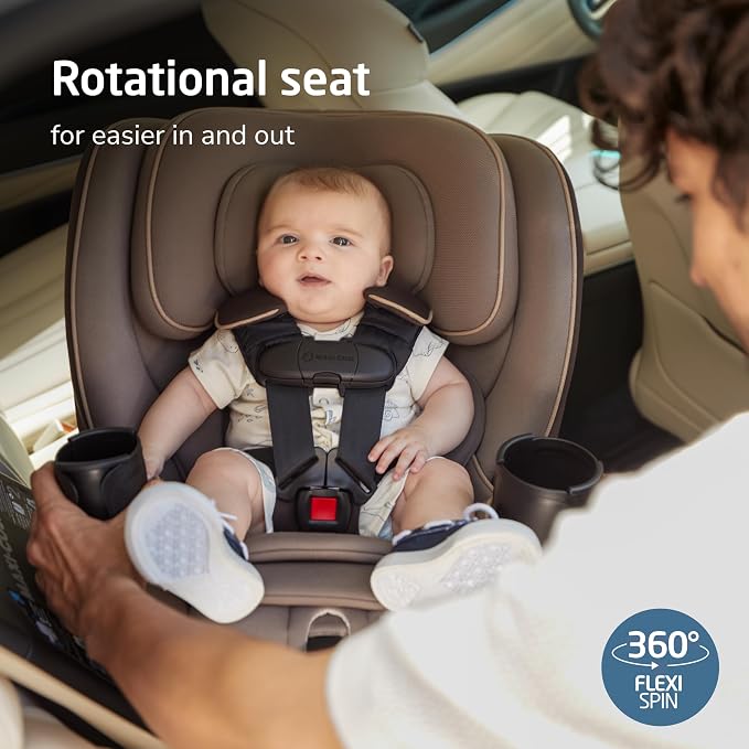 Maxi-Cosi Andi 360 Rotating All-in-One Baby Convertible Car Seat, Rear-Facing, Forward Facing Car Seat, Infant Toddler Booster, Easy Rotation, Tension System, Harness Adjust, Caspian Caviar