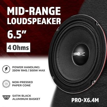 DS18 PRO-X6M Loudspeaker - 6.5", Midrange, Red Aluminum Bullet, 500W Max, 250W RMS, 4 Ohms - Premium Quality Audio Door Speakers for Car or Truck Stereo Sound System (1 Speaker)
