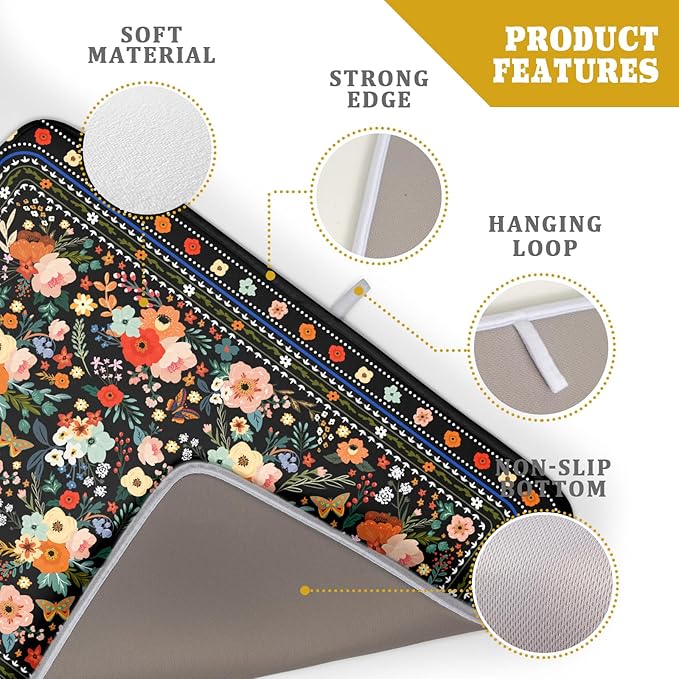 Floral Microfiber Dish Drying Mat Large Absorbent Dish Drainer Rack Pad