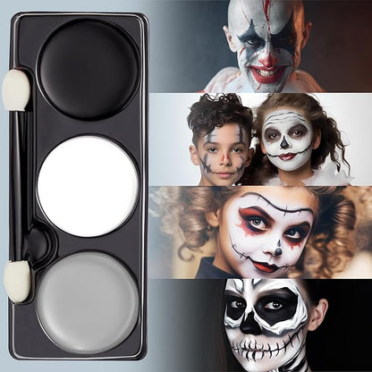 Spooktacular Creations Halloween Makeup Palette 3 Colors Skeleton Face Body Paint with Double-headed Brush for Adult Cosplay SFX Makeup Cosplay Dress Up (7 Oz, Black White Gray )