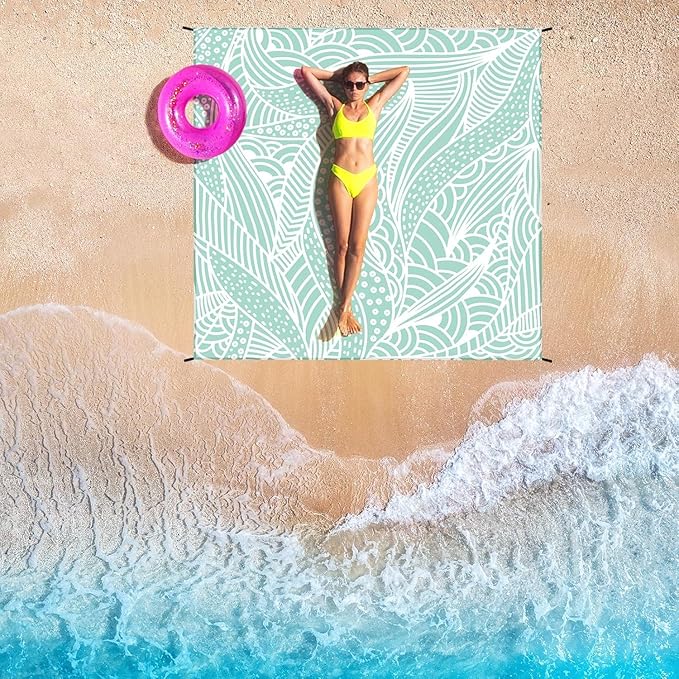 Beach Blanket Waterproof Sandproof Beach Mat 79" X 83"/10'x9'for 2-8 Adults Quick Drying Outdoor Picnic Mat Beach Accessories for Travel, Camping, Hiking