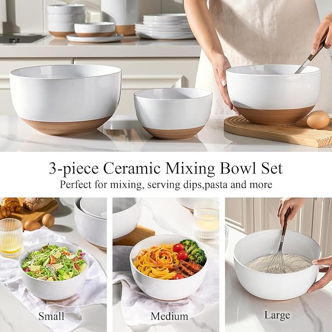 AmorArc Ceramic Mixing Bowls|Nesting Bowls Set of 3