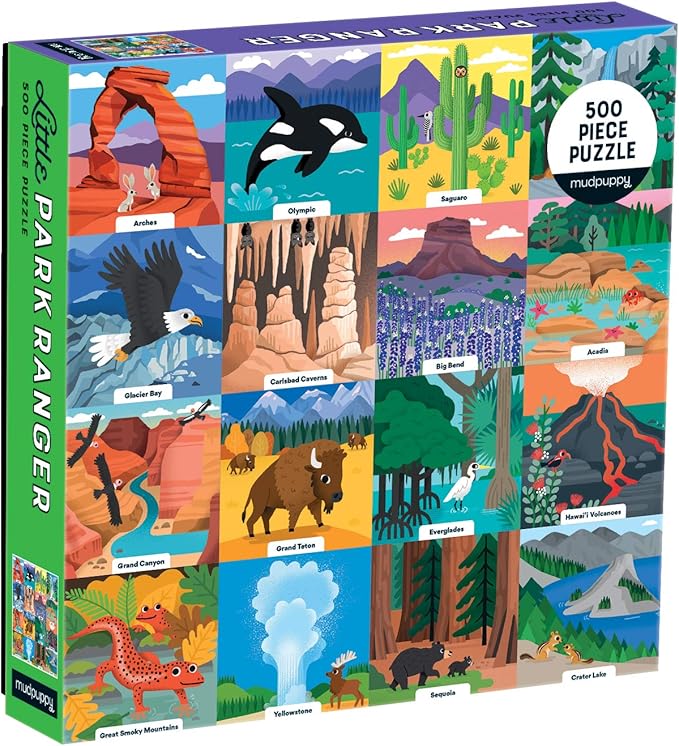 Little Park Ranger 500 Piece Family Puzzle from Mudpuppy - Beautifully Illustrated Portraits of U.S. National Parks, 20" x 20", Provides Hours of Puzzling Fun, Ages 8+, Puzzle Image Insert Included