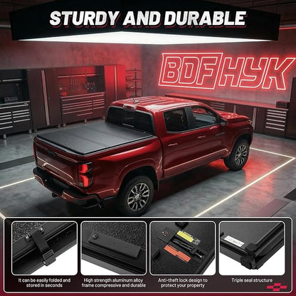 BDFHYK Hard Tri Fold Tonneau Cover Fits Chevy Silverado 1500 2019-2026 5.8 FT Bed, Crew Cab, Waterproof Low Profile Truck Bed Cover with Anti-Theft Lock, Easy Install for Camping and Work Trucks