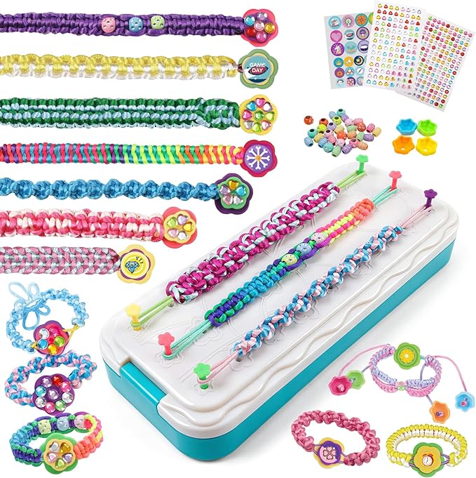DDAI Bling Bracelet Kit for Girls Age 7-12 – Sparkly Friendship Craft Set with Gems, Threads & Stickers – Birthday Gift for 8 9 10 11 Year Old Girls & Holiday Surprise