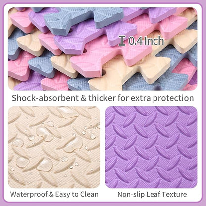 Foam Play Mat for Baby, EVA Non-Toxic Interlocking Floor Mats, Solid Colored Foam Puzzled Floor Mats, Baby Play Mat Exercise Mats, 16 Tiles(Beige/Pink/Purple/Gray Blue)