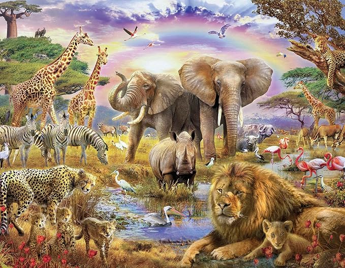 100 Piece Puzzles for Kids, African Animal 100 Piece Puzzles for Adults, Animal World Puzzle Jungle Scene Puzzle, Jigsaw Puzzles 100 Pieces for Seniors Teens Kids Ages 6-10 Brain Teaser