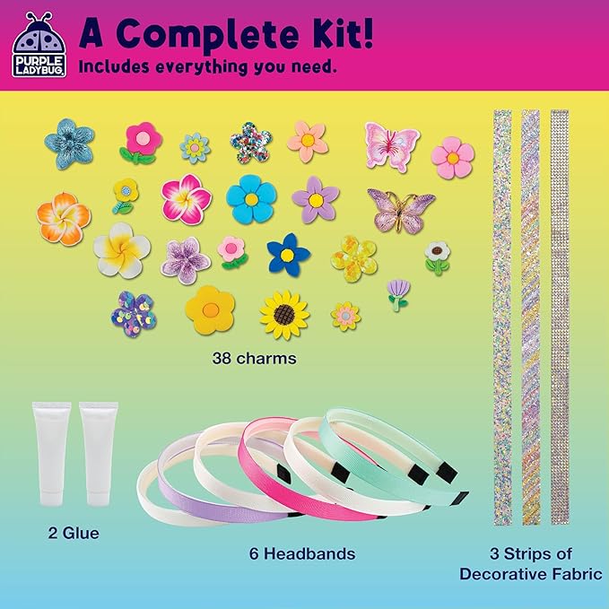 PURPLE LADYBUG DIY Headbands for Girls - Headband Making Kit, Decorative Craft Activity Set, Gift for Ages 6-9 Years Old, Christmas Gifts for Girls