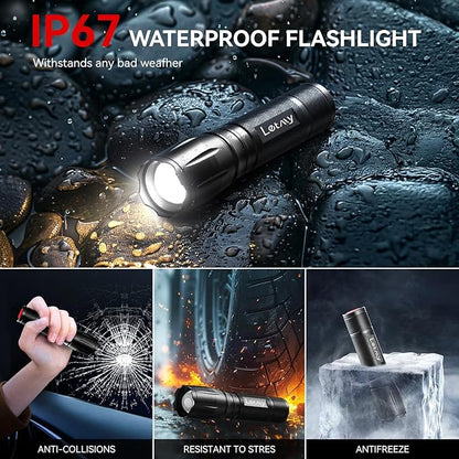 LETMY Tactical Flashlight S2000-2 Pack Bright Military Grade LED Flashlights High Lumens - Portable Handheld Flash Light, 5 Modes Zoomable Waterproof Flashlights for Home Emergency Camping Outdoor