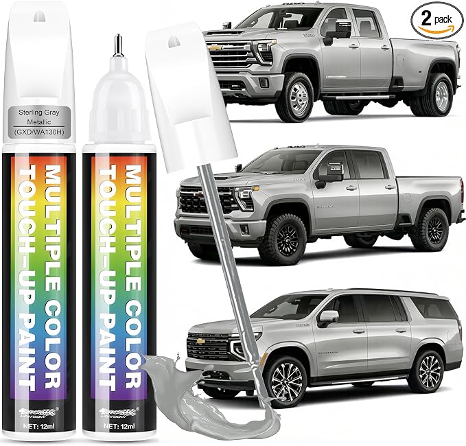 [2-PACK] for Chevrolet Touch Up Paint[Sterling Gray Metallic(GXD/WA130H)]-OEM-Equivalent, Fast-Drying Formula, Eco-Friendly Scratch Repair Kit for Deep Scratches