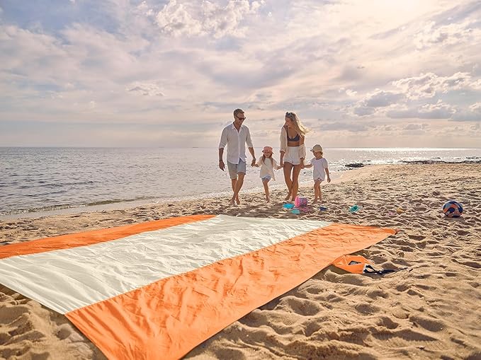 WEKAPO Beach Blanket Sandproof Waterproof, Extra Large Beach Mat, Oversized & Compact Sand Free Mat Quick Drying, Lightweight & Durable with Stakes & Corner Pockets