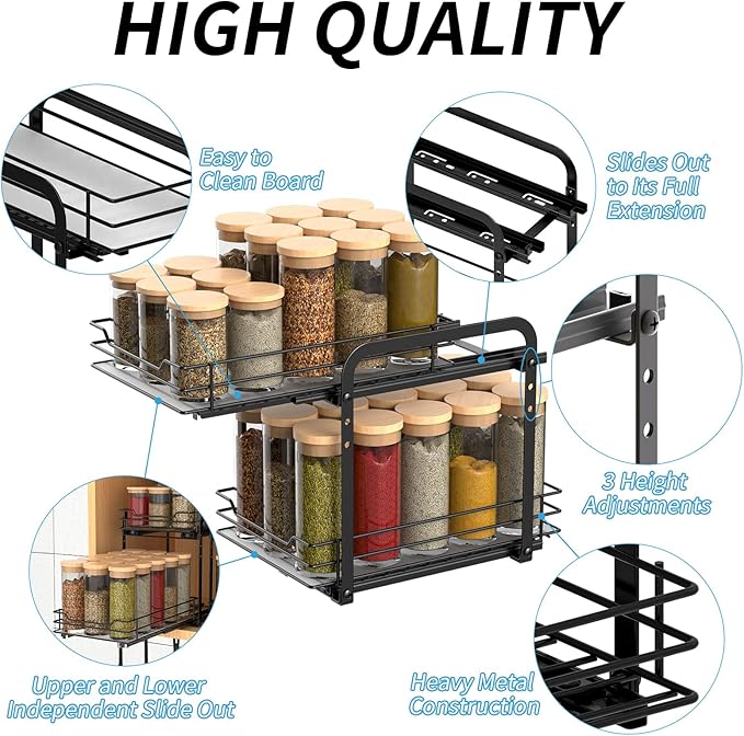 BOIVSHI 2-Tier Spice Rack, Pull Out Spice Racks Organizer
