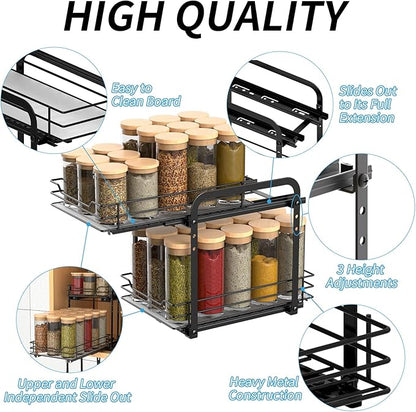 BOIVSHI 2-Tier Spice Rack, Pull Out Spice Racks Organizer