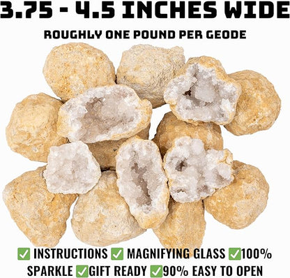 Break Your Own XL Geodes Kit for Kids – 3–4 Large Natural Crystal Geodes (3.5–4.5”) with Magnifying Glass & Learning Guide – STEM Science Rock Kit – Gift-Ready Educational Set for Kids Ages 6–12