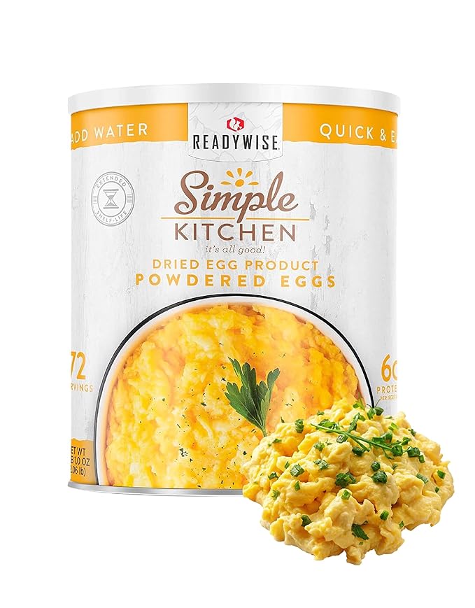 READYWISE - Simple Kitchen, Powdered Eggs, 72 Servings, Emergency Supply, Dehydrated Food, Baking Supplies, Camping Meals, Survival Food, 10 Can Egg Powder, Dehydrated Eggs Powder