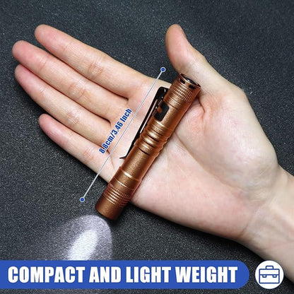 Hortsun 10 Pcs Mini Flashlight Bulk LED Pen with Pocket Small Flashlight with Clip for Outdoor Father's Day Gift for Men(3.54 Inch,Brown)