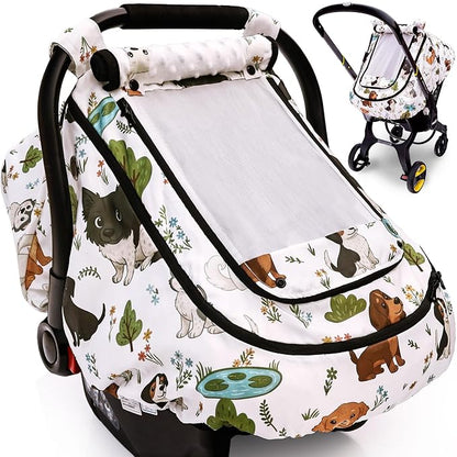 Waterproof Baby Car Seat Cover，YVMVDV Patented Cold Weather Carseat Cover for Babies,Infant Car Seat Cover Canopy for Boy Girls, Keeps Babies Warm and Cozy (Cute Dog)