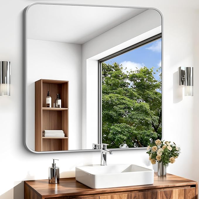 Silver Bathroom Mirror, 36 x 36 Inch Square Mirrors