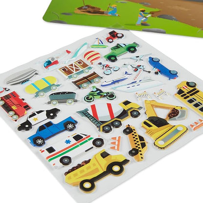 Melissa & Doug Vehicles Puffy Sticker Play Set Travel Toy with Double-Sided Background, 32 Reusable Puffy Stickers