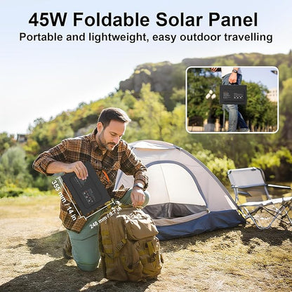 45W Portable Solar Panel Charger with USB-C, USB-A and DC Outputs 18V Foldable IP67 Waterproof Solar Panels with an Adjustable Kickstand, Mini Charger for Phones, Power Bank, Camping, Hiking, Outdoor
