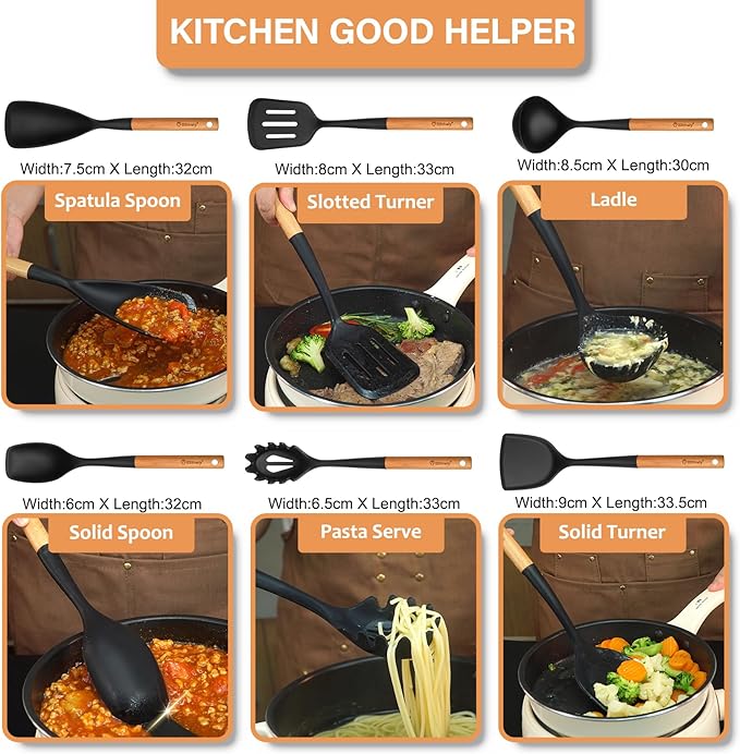 Large Silicone Cooking Utensils Set, Heat Resistant Silicone Utensils