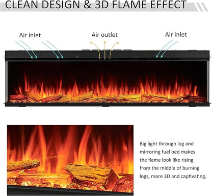 LegendFlame 71" W Smart Build in Electric Fireplace Insert, 1-2-3 Sided View