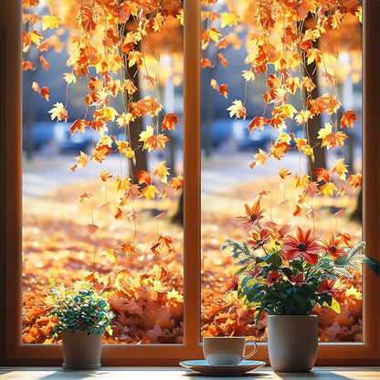 Fall Window Clings for Glass 1 Sheet Maple Leaves Window Decals Window Stickers Reusable Windows Cling for Autumn Party Supplies Home School Office Glass Decorations