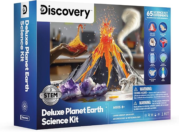Discovery™ Planet Earth Science Kit – 65 Experiment STEM Lab for Kids| Includes DIY Volcano, Tornado, Fossils, Crystals, & Slime| Geology, Chemistry & Archeology Learning Toy|Educational Gift| Ages 8+